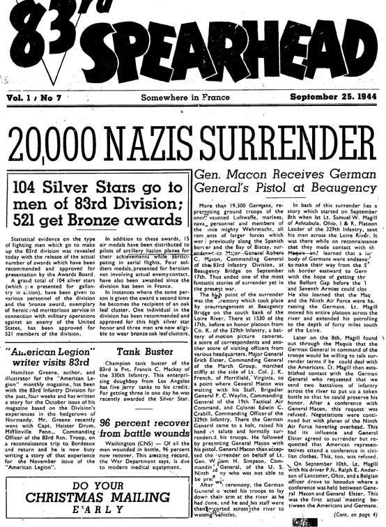 83rd Spearhead Newspaper - September 25, 1944